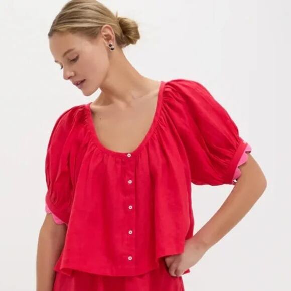 TUCKERNUCK Hibiscus Red Linen Tully Top Size M NWT Retail $128 Tuckernuck - Picture 1 of 5